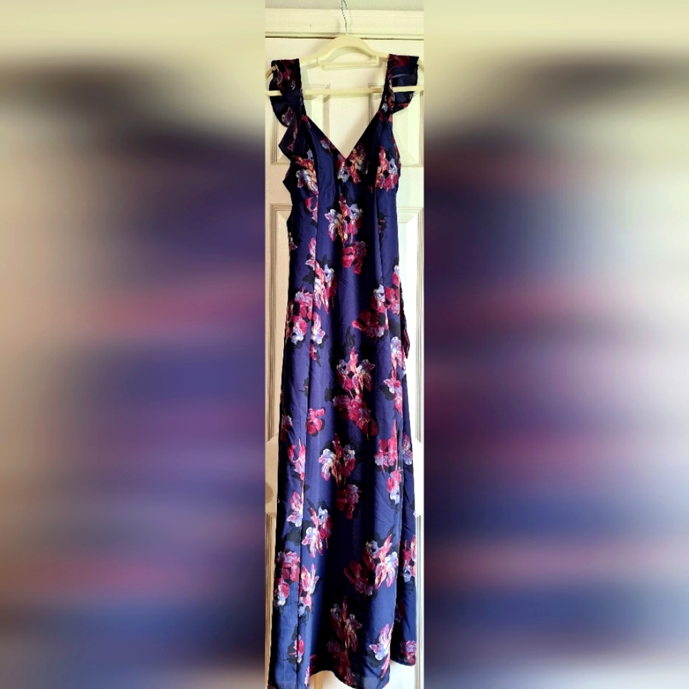 Purple flowered tie-back long dress